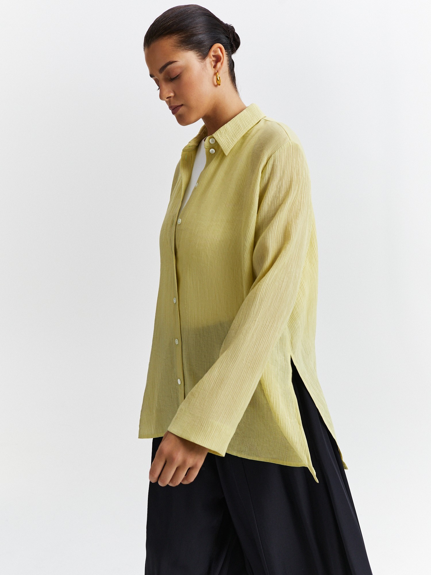 Блуза фактурная свободного силуэта LALIS BL1333, цвет желто-зеленый, размер 50 - фото 1