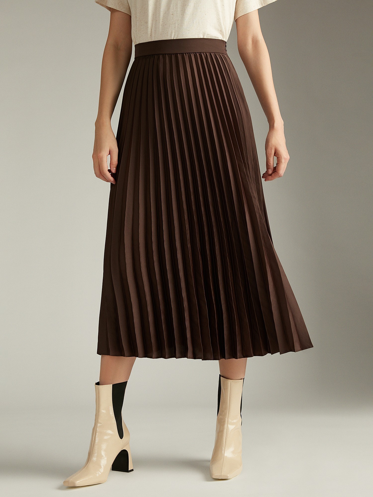 Темно-коричневая плиссированная юбка Elis SK00705 - фото 3