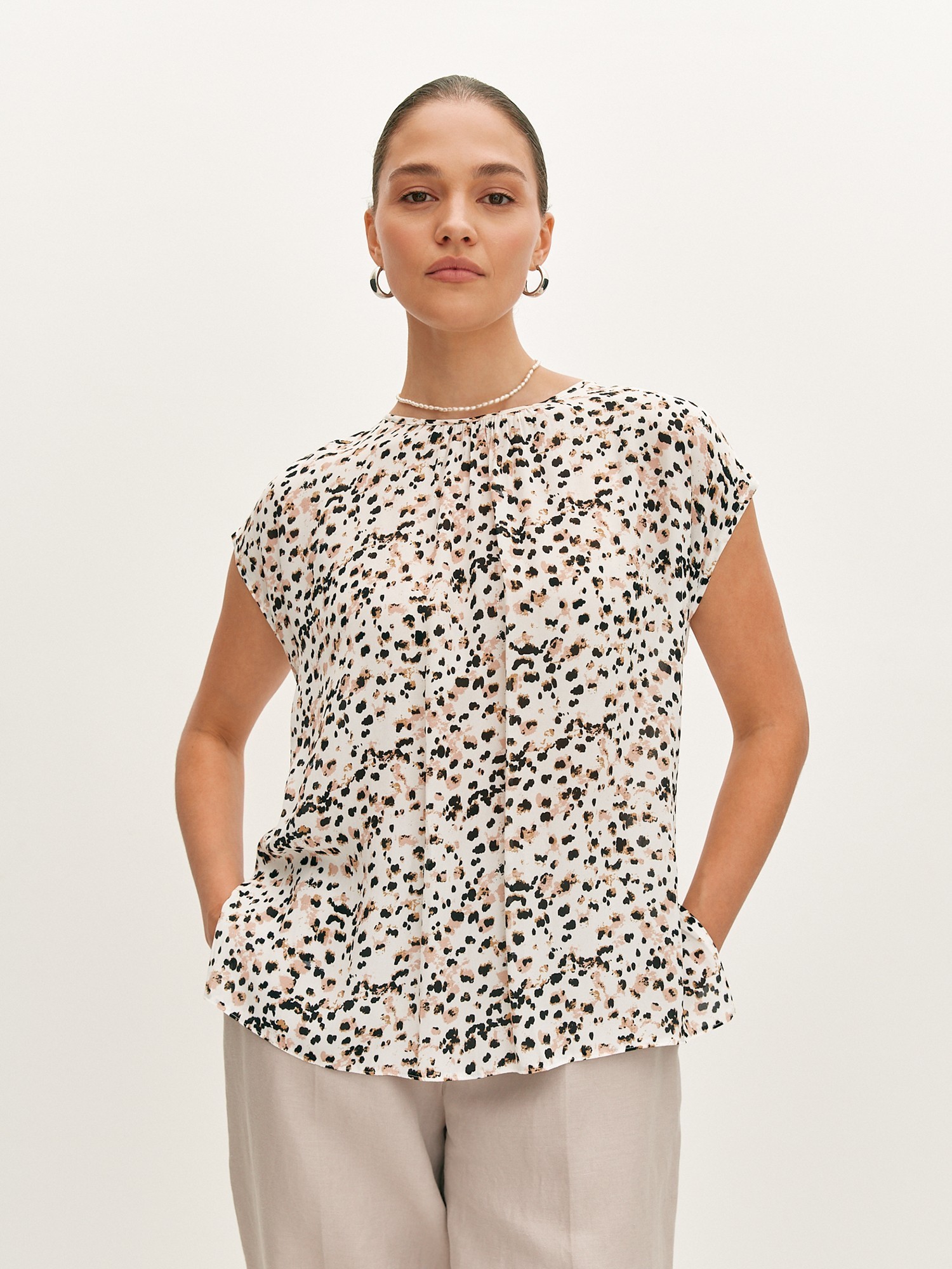 Блуза комбинированная с принтом (46)