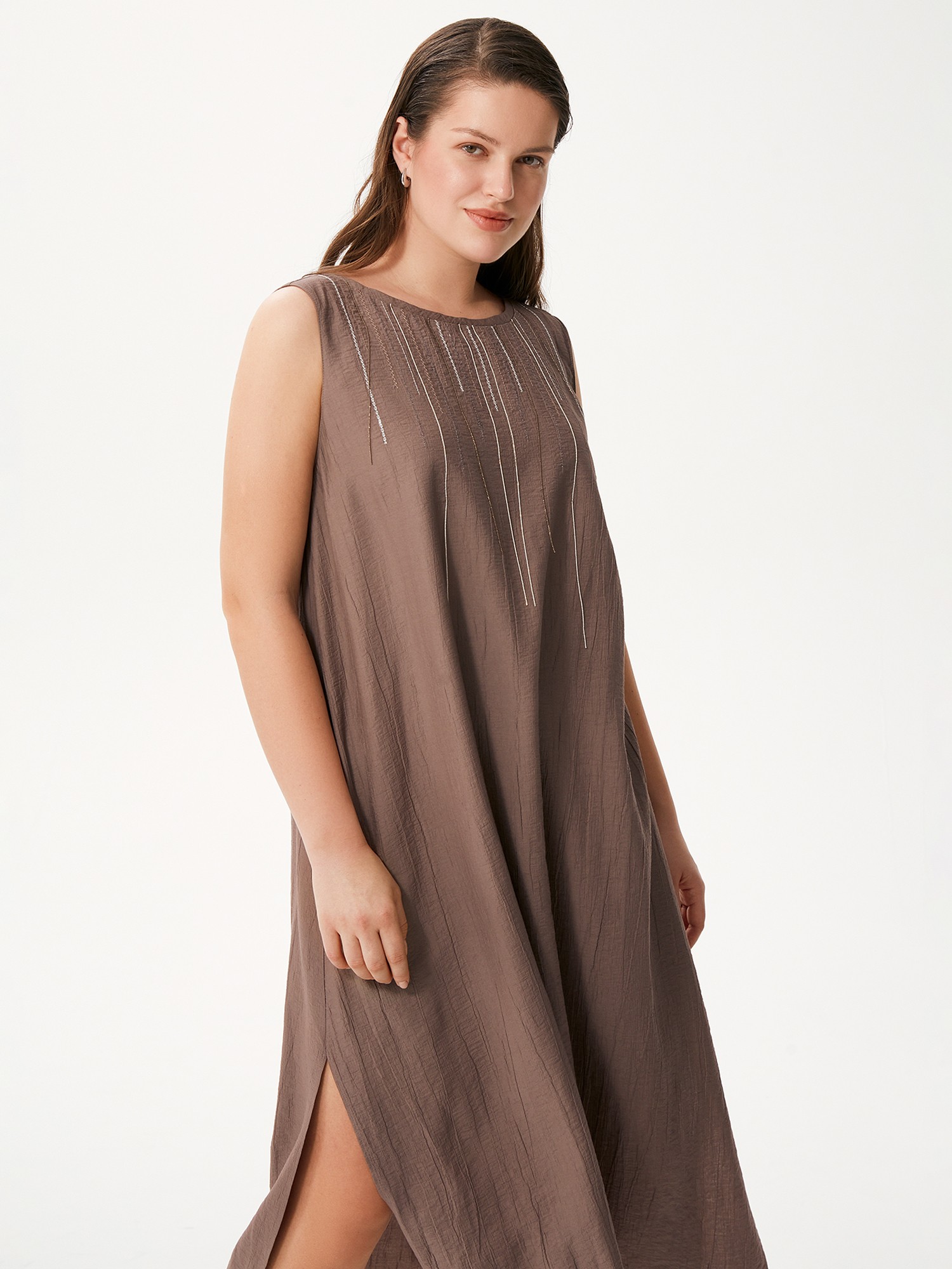Платье-миди коричневое без рукавов Lalis DR0343