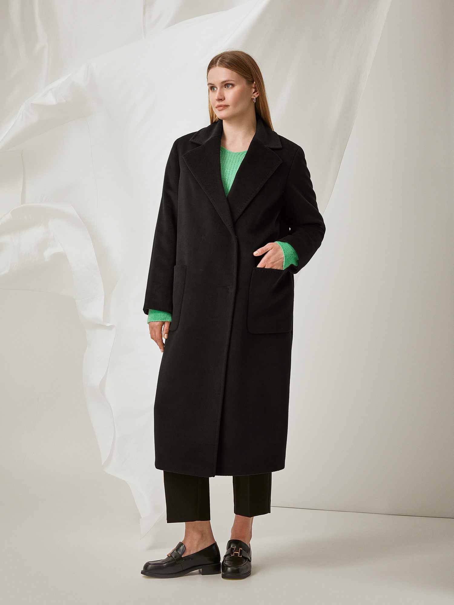 Пальто черное с шерстью Lalis PD0039