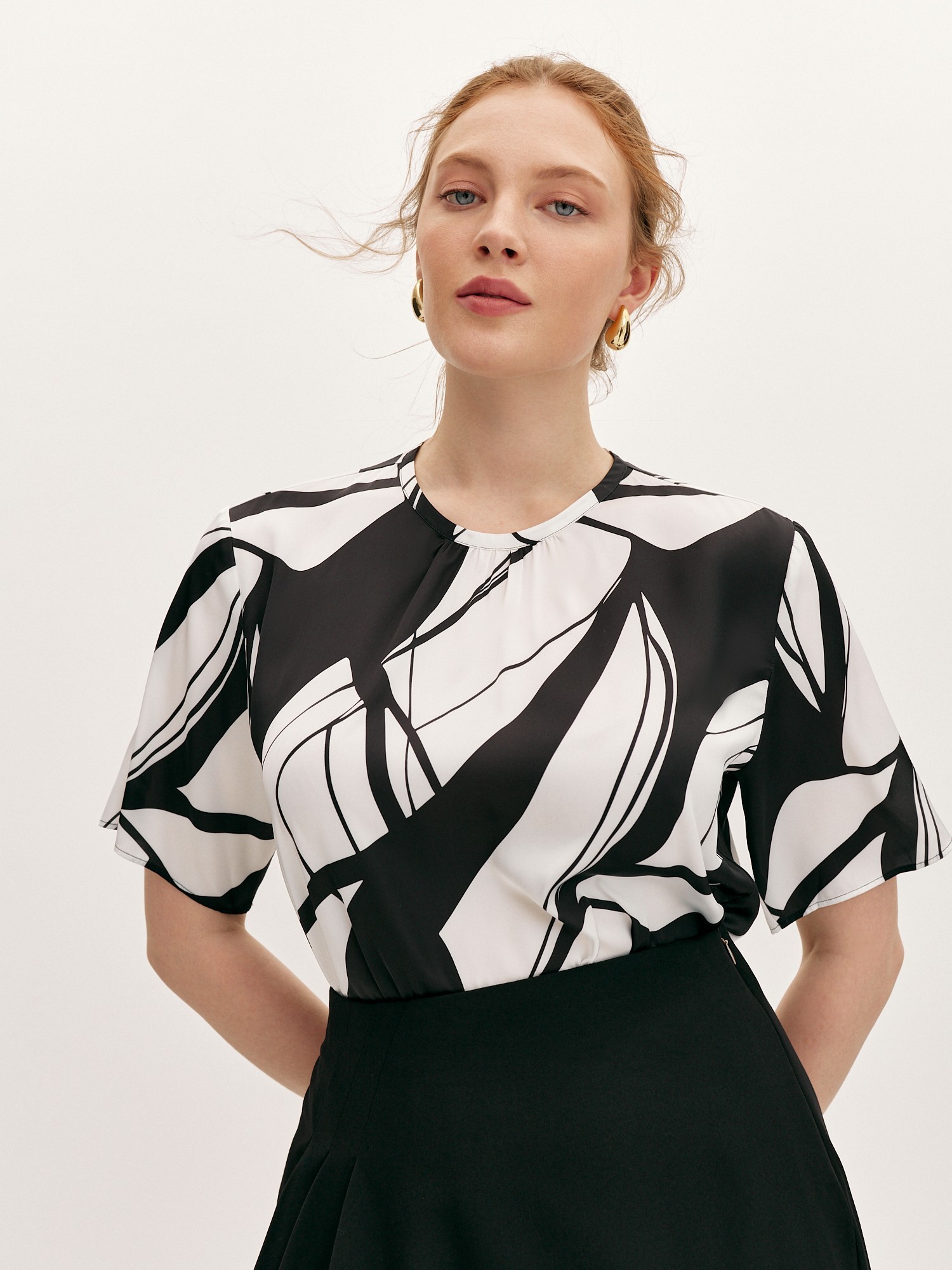 Блуза с контрастным принтом LALIS BL1272, цвет черно-белый - фото 1