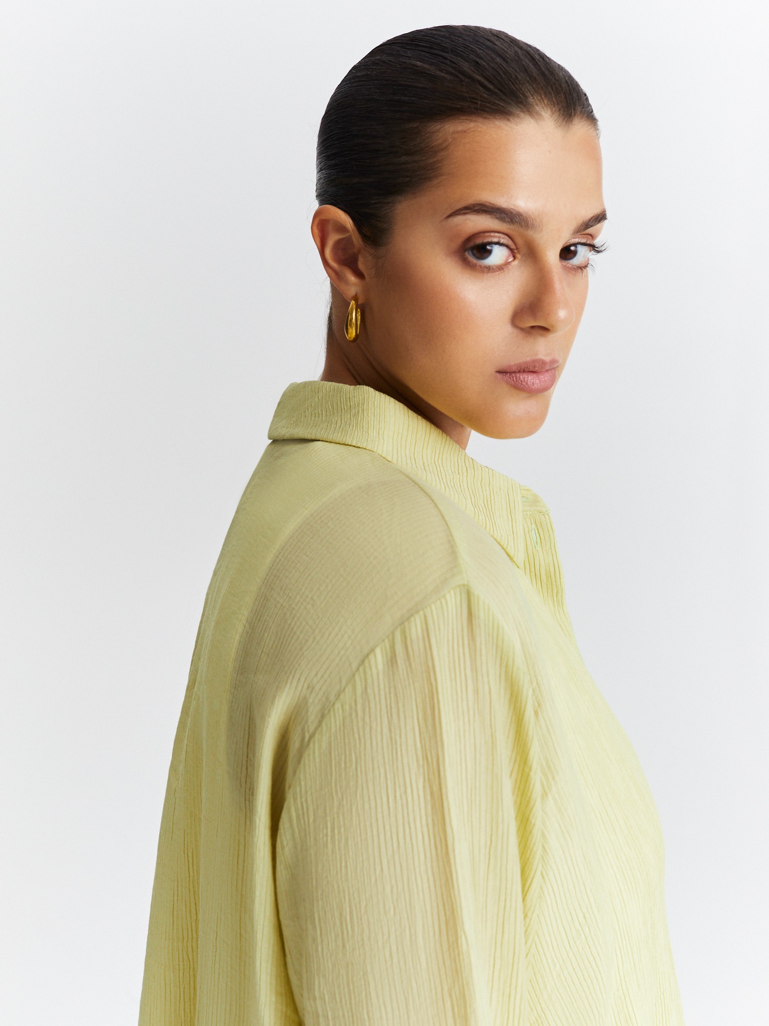Блуза фактурная свободного силуэта LALIS BL1333, цвет желто-зеленый, размер 50 - фото 2