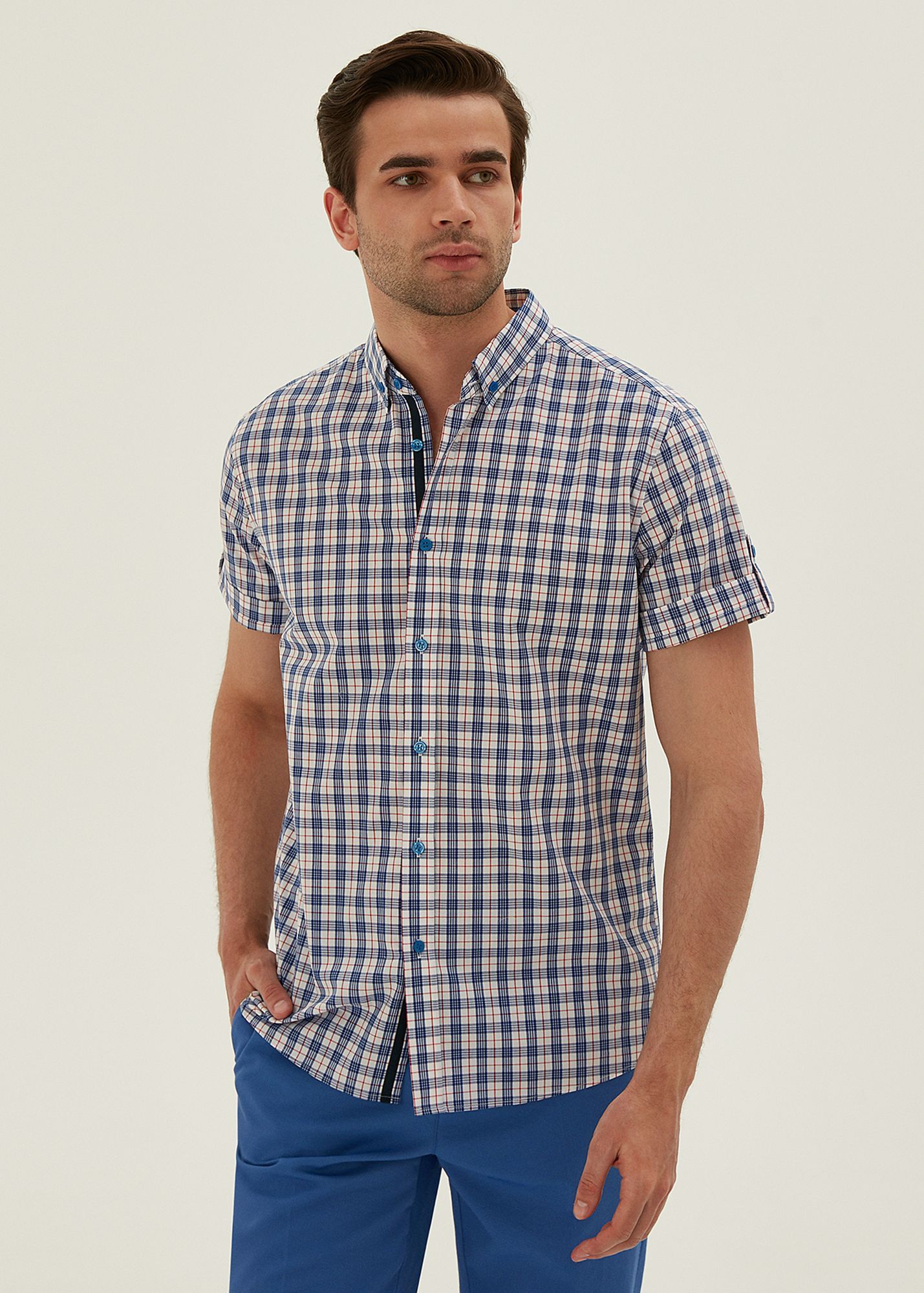 Рубашка с коротким рукавом прямая 20LINE IRU2028, цвет сине-белый, размер 48 - фото 1
