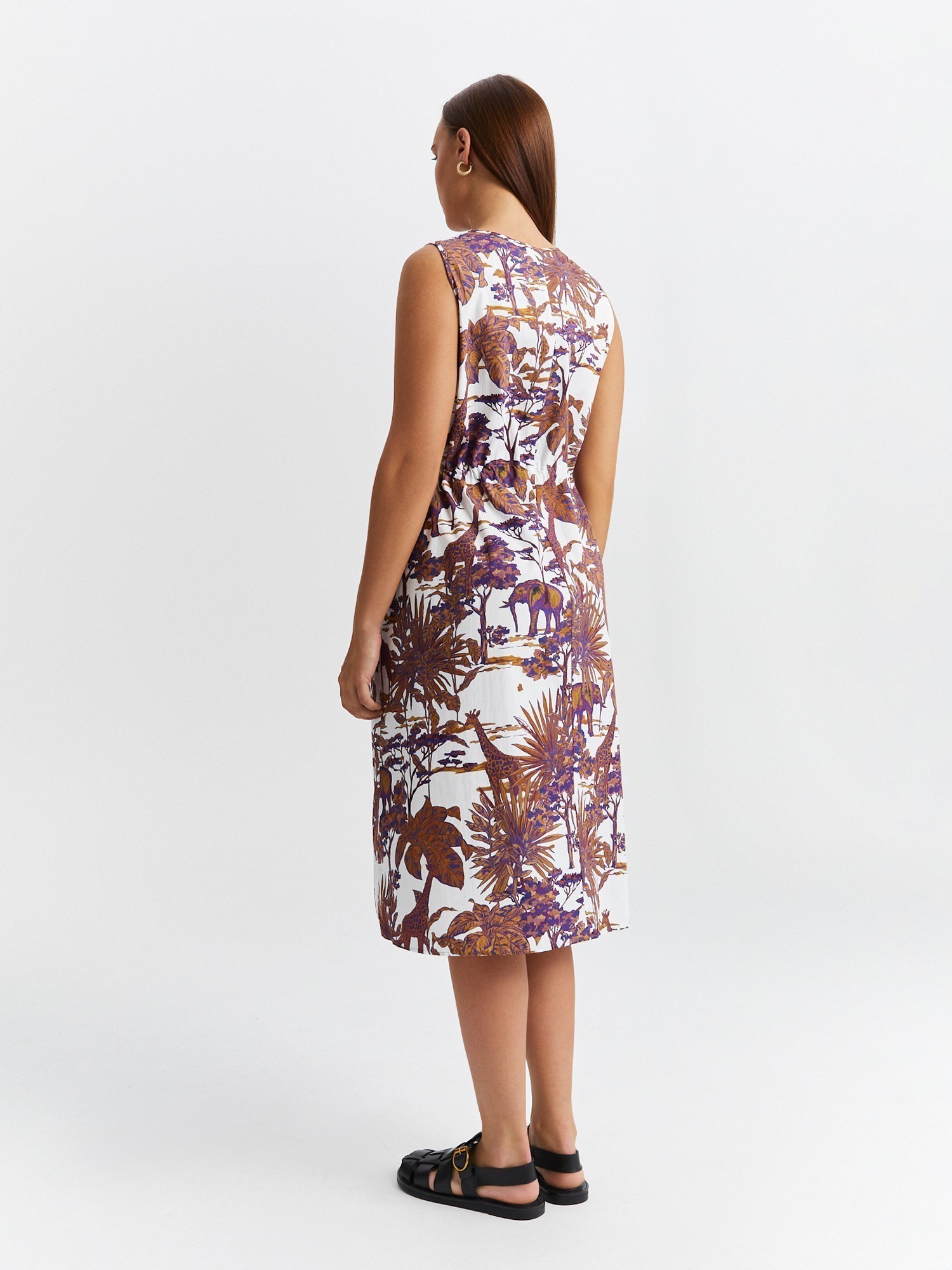 Платье-миди с тропическим принтом LALIS DR0730, цвет бело-коричнево-синий, размер 54 - фото 4