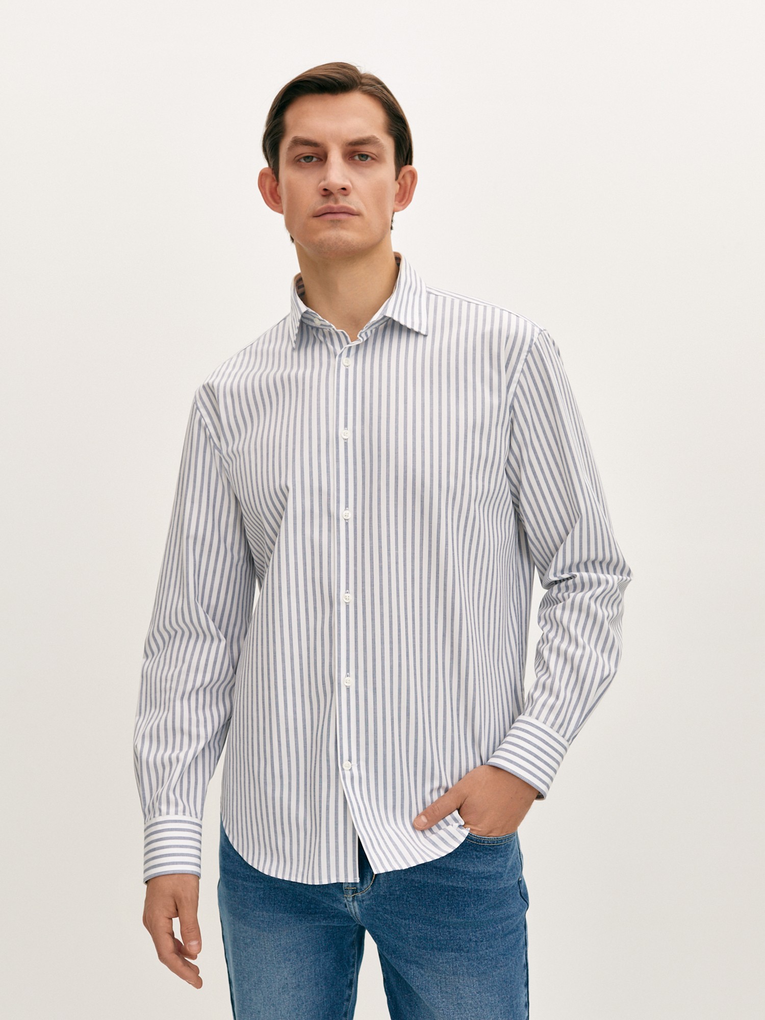 Рубашка из хлопка в полоску 20LINE ISO0030Y2, цвет бело-голубой - фото 3
