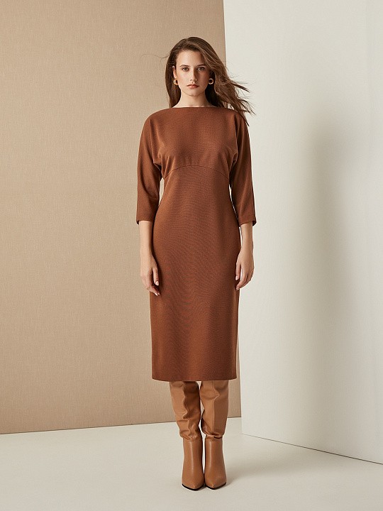 Платье-миди приталенного кроя в коричневом цвете Elis арт. DR0371K                                           