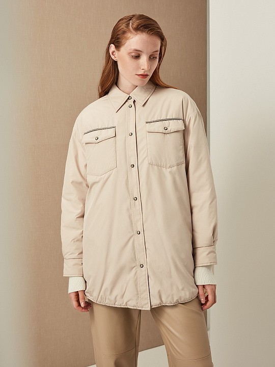 Куртка - оверсайз в рубашечном стиле  светло-бежевого оттенка Elis арт. KD0046S                                           